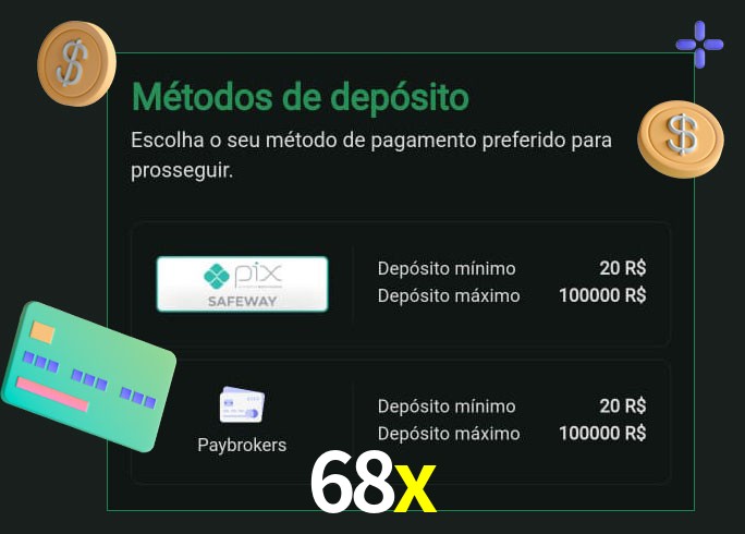 O cassino 68x oferece uma grande variedade de métodos de pagamento